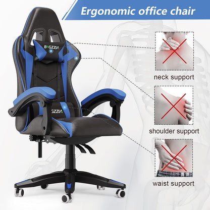 Bigzzia Gaming Chair Office Chair Desk Chair Swivel Heavy Duty Chair Ergonomic Design with Cushion and Reclining Back Support