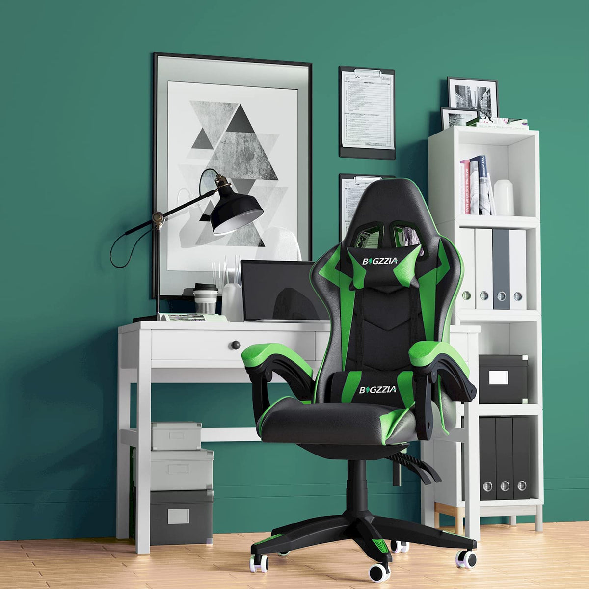 Bigzzia Gaming Chair Office Chair, Ergonomic Game Chair with Headrest &  Lumbar Pillow, Green