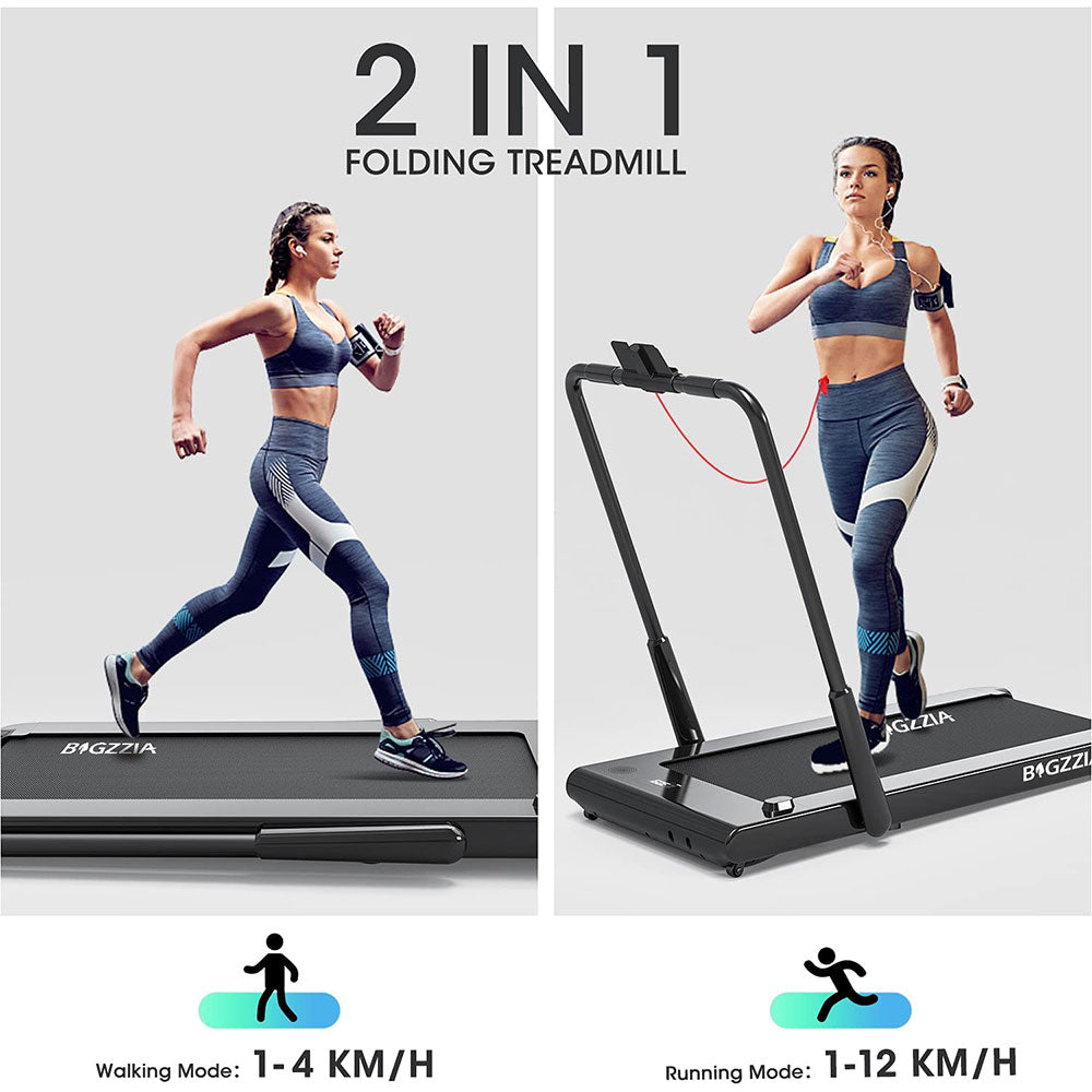 2 in 1 Folding Treadmill, 2.0HP Under Desk Treadmill Walking Jogging Machine with Bluetooth Audio Speakers for Home Office Cardio Fitness