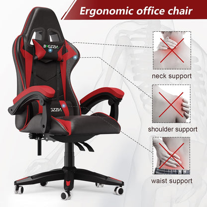 Bigzzia Gaming Chair Office Chair Desk Chair Swivel Heavy Duty Chair Ergonomic Design with Cushion and Reclining Back Support
