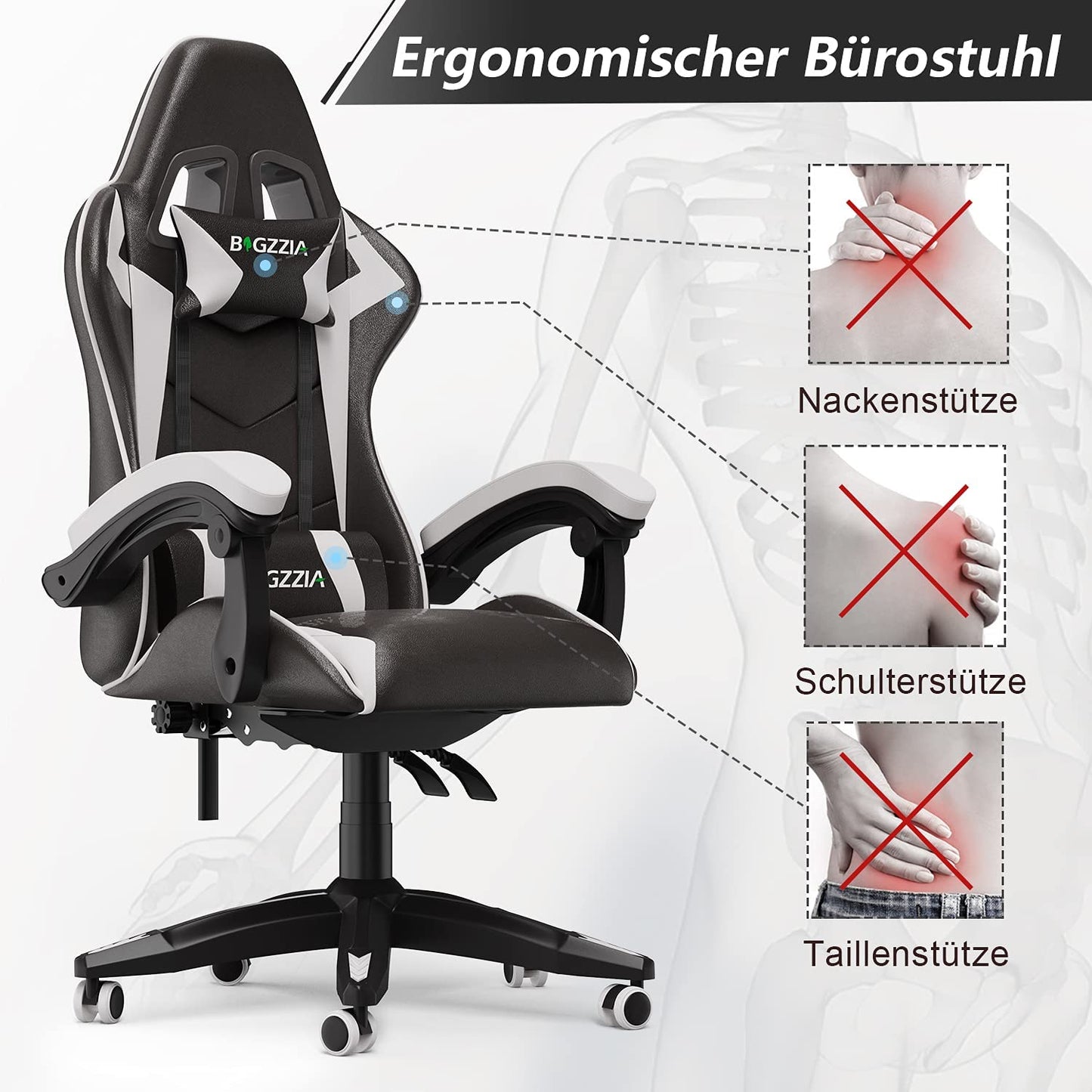 Bigzzia Gaming Chair Office Chair Desk Chair Swivel Heavy Duty Chair Ergonomic Design with Cushion and Reclining Back Support