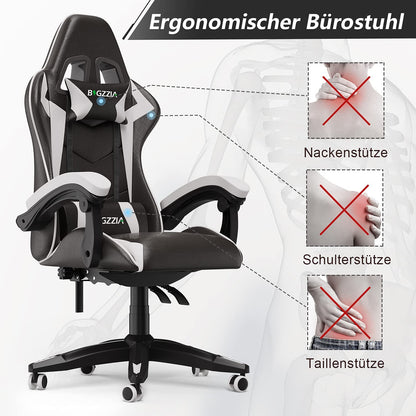 Bigzzia Gaming Chair Office Chair Desk Chair Swivel Heavy Duty Chair Ergonomic Design with Cushion and Reclining Back Support