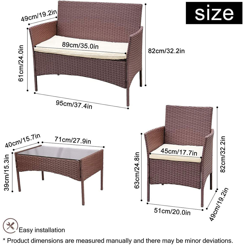 Bigzzia 4 PCS Garden Furniture set Rattan Outdoor Table Chair Sofa With Tempered Glass Table
