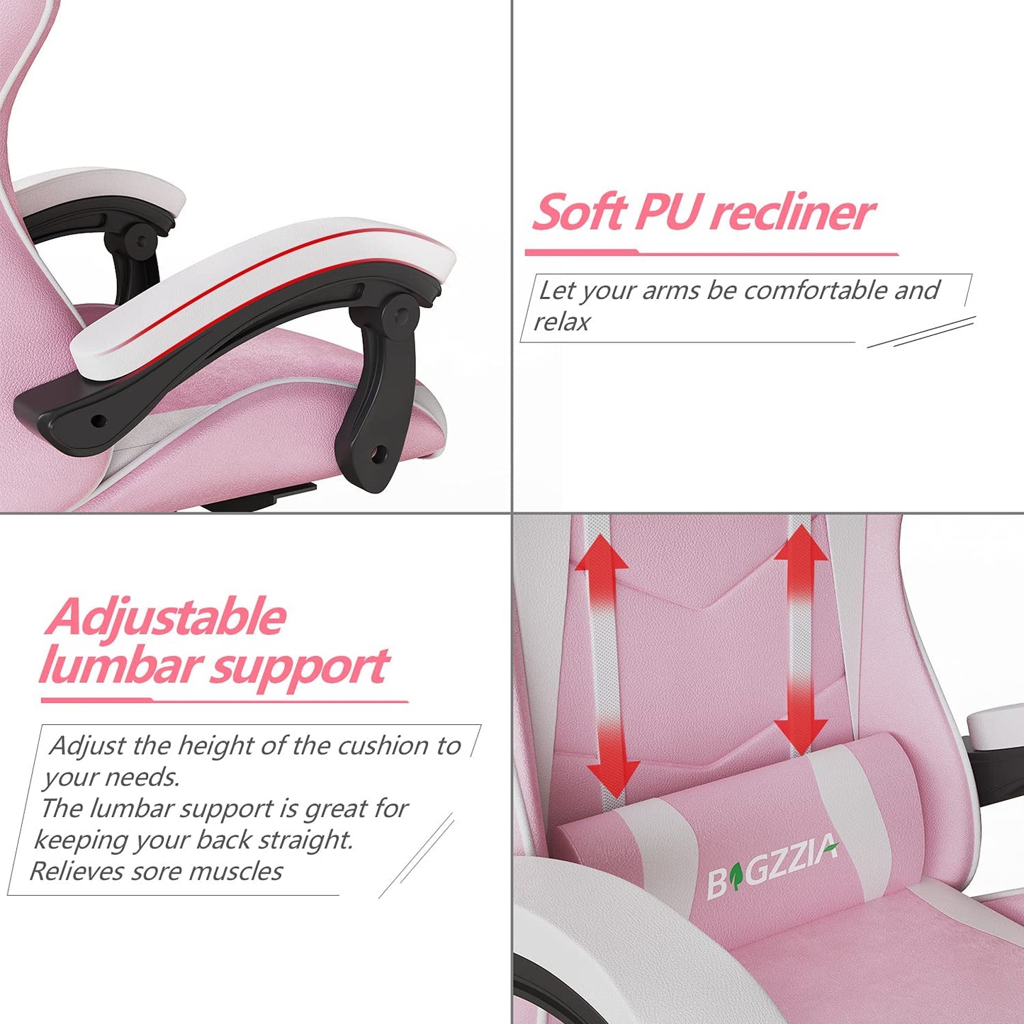 Bigzzia Gaming Chair Office Chair Desk Chair Swivel Heavy Duty Chair Ergonomic Design with Cushion and Reclining Back Support