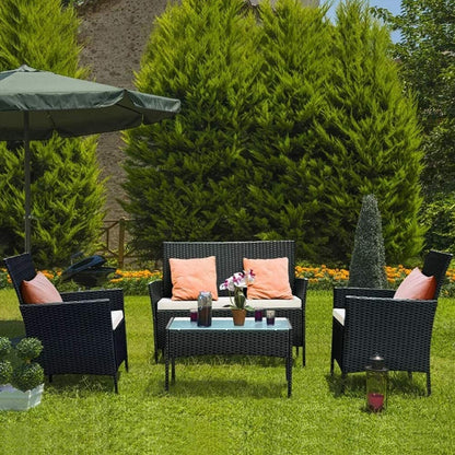 Bigzzia 4 PCS Garden Furniture set Rattan Outdoor Table Chair Sofa With Tempered Glass Table