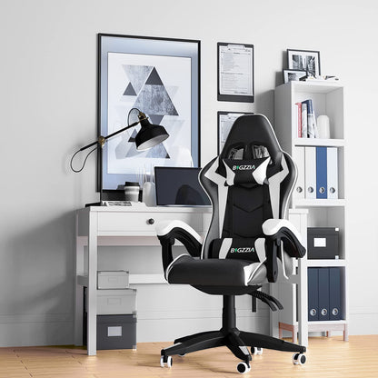 Bigzzia Gaming Chair Office Chair Desk Chair Swivel Heavy Duty Chair Ergonomic Design with Cushion and Reclining Back Support