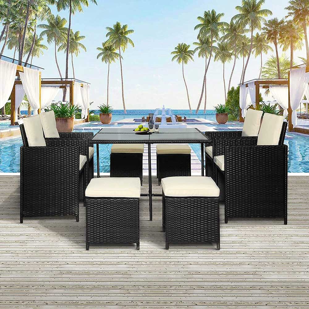 Bigzzia 9PCS Rattan Chair Garden Furniture Set Outdoor Furniture With A Coffee Table 4 Comfortable Single Chairs