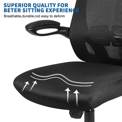 Bigzzia Office Desk Chair Ergonomic Office Chair with Flip-up Armrest Computer Chair Mesh Task Chair with 360° Rotation Seat and Adjustable Lumbar Support, Black