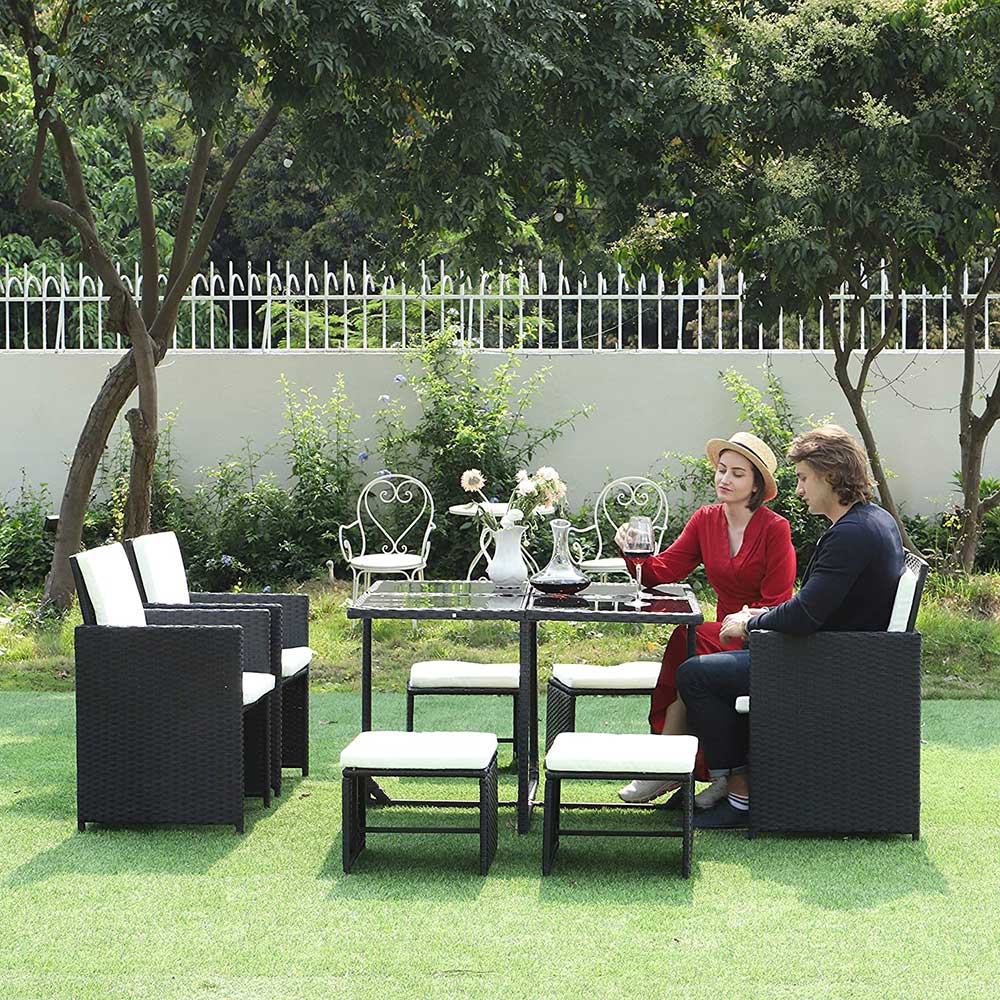 Bigzzia 9PCS Rattan Chair Garden Furniture Set Outdoor Furniture With A Coffee Table 4 Comfortable Single Chairs